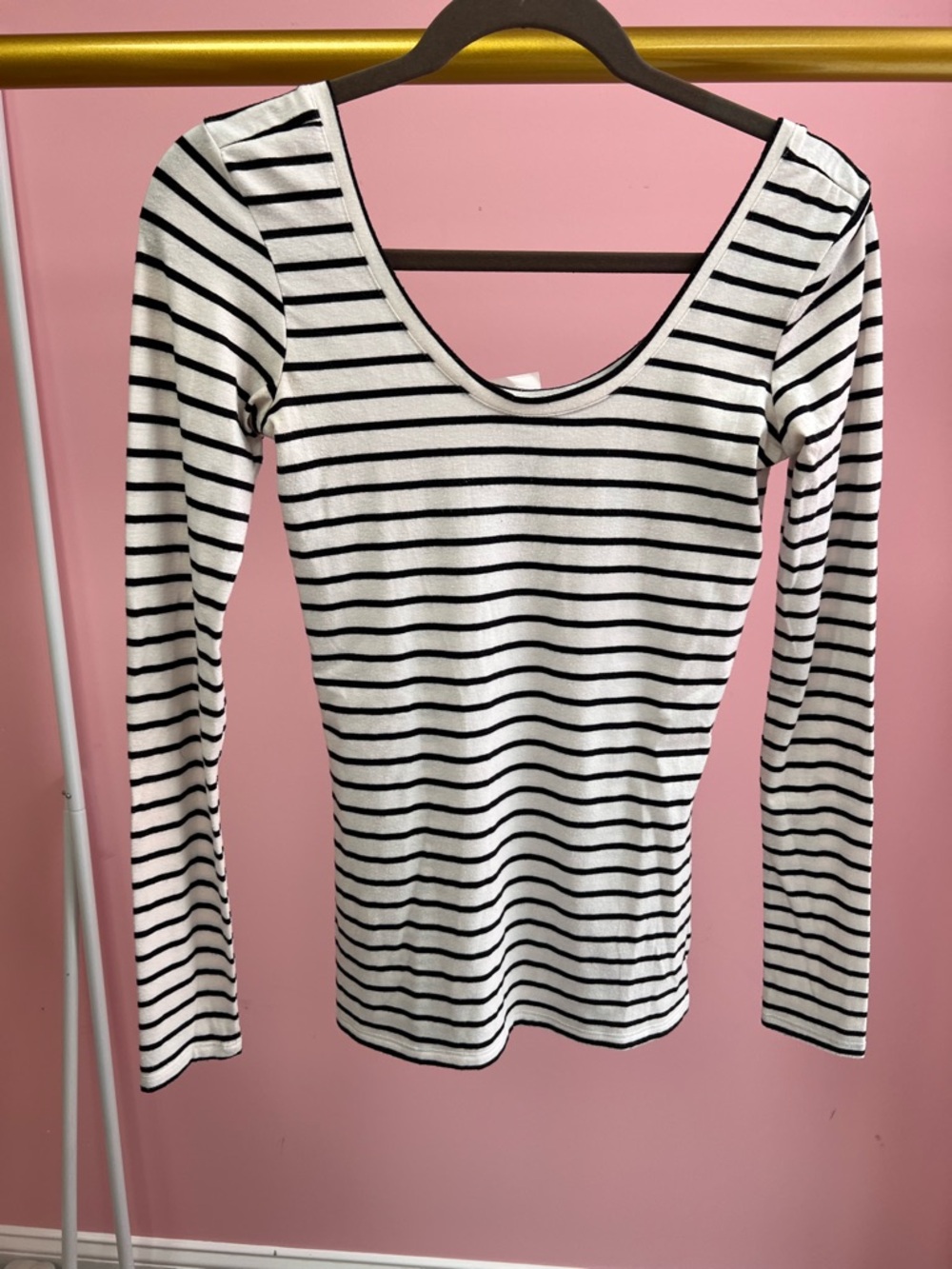 Nollie Black and White Striped Scoop Neck Long Sleeve Top